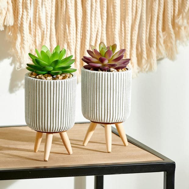 STRIPE Fake succulent in multicolored pot H 14 cm - Ø 7,5 cm - best price from Maltashopper.com CS633675