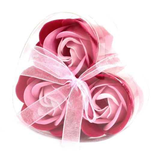 Bliss Set of 3 Soap Flower Heart Box - Pink Roses
