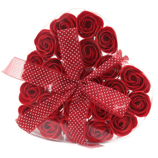 Bliss Set of 24 Soap Flower Heart Box - Red Roses