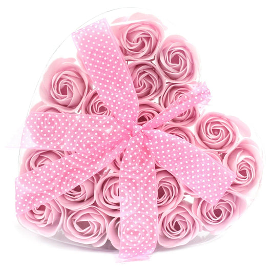 Bliss Set of 24 Soap Flower Heart Box - Pink Roses
