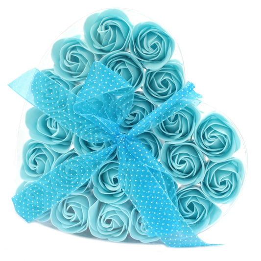 Bliss Set of 24 Soap Flower Heart Box - Blue Roses