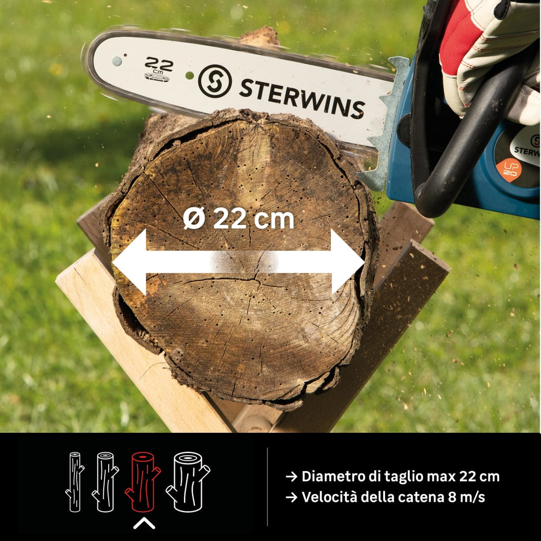 UP 20 STERWINS BATTERY-POWERED CHAINSAW CUTTING LENGTH 22 CM