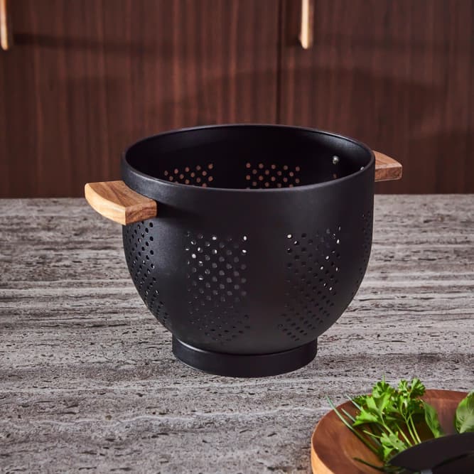 ACACIA LUX Black colander, natural H 19 cm - Ø 22 cm - best price from Maltashopper.com CS672784