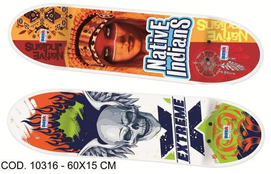 WOOD SKATEBOARD 60X15 CM - 2 ASSORTED DESIGNS