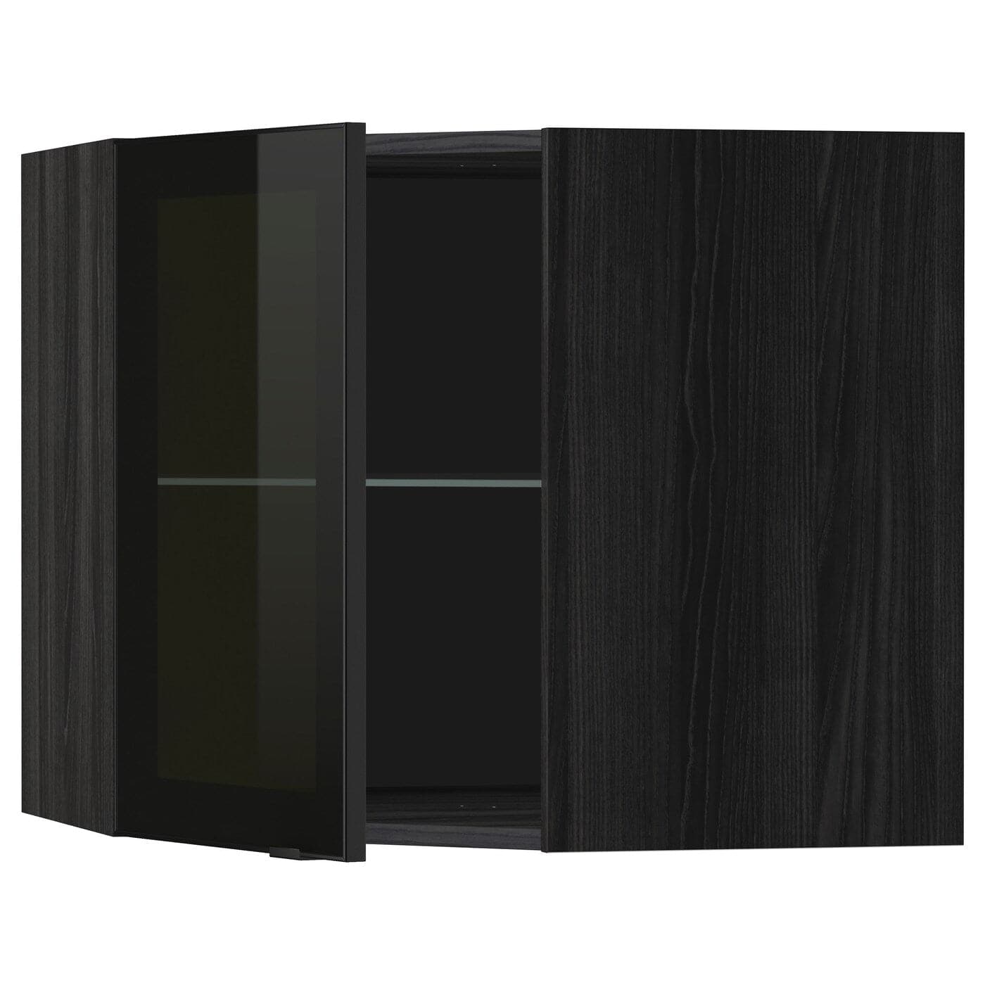 METOD - Corner wall cab w shelves/glass dr, white/Lerhyttan black stained , - best price from Maltashopper.com 09257576