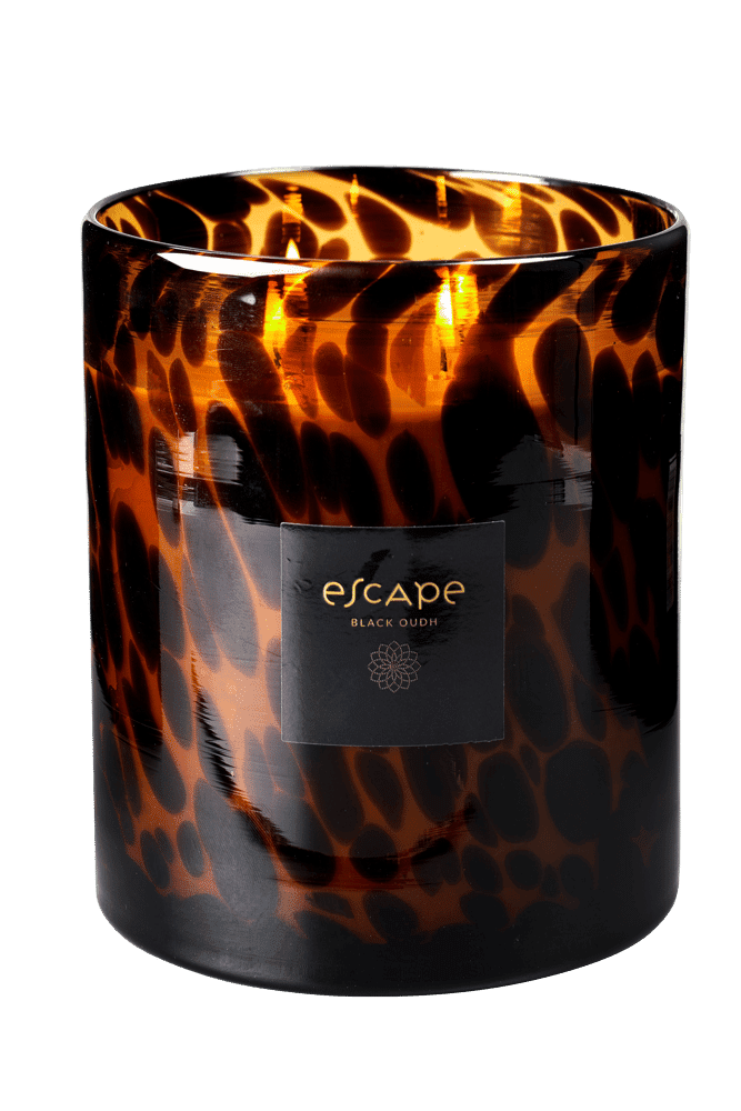 OUDH Scented candle in black, brown, ocher pot H 16.5 cm - Ø 14.5 cm