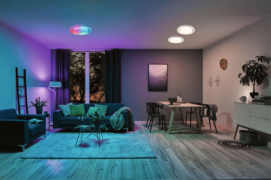 DYNAMIC METAL CEILING LAMP WHITE AND CHROME D48 CM LED 38,5W RGB RAINBOW EFFECT