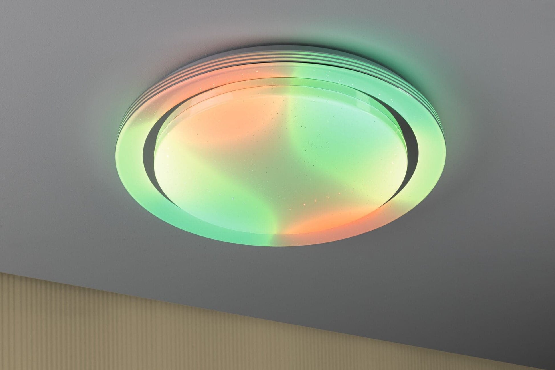 Bricocenter DYNAMIC METAL CEILING LAMP WHITE AND CHROME D48 CM LED 38,5W RGB RAINBOW EFFECT