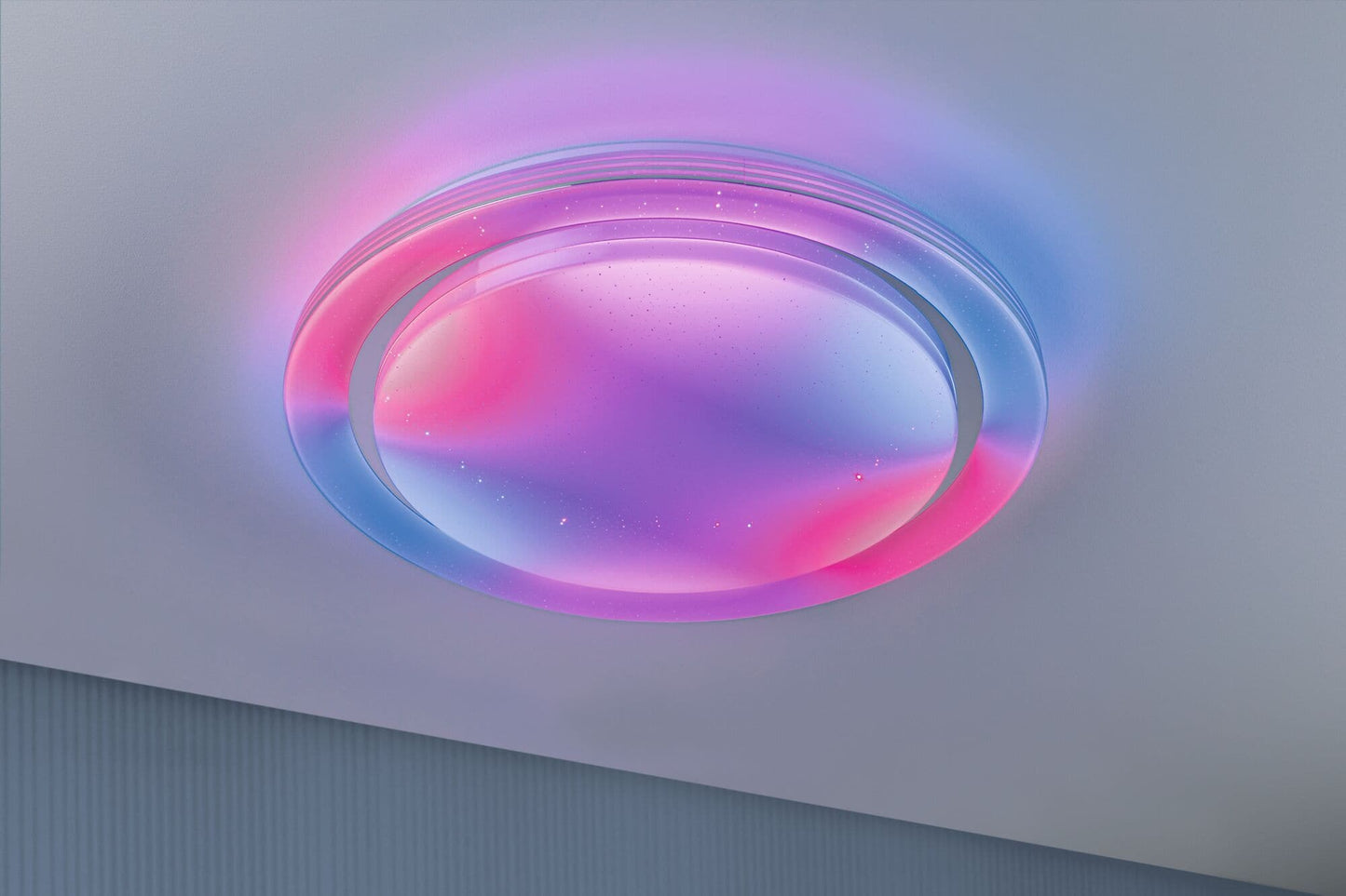 DYNAMIC METAL CEILING LAMP WHITE AND CHROME D48 CM LED 38,5W RGB RAINBOW EFFECT