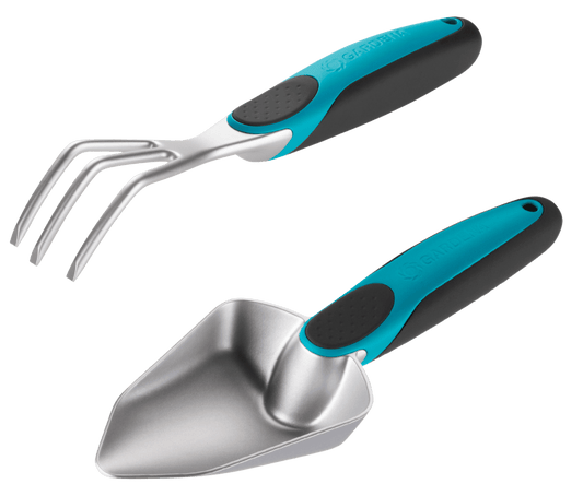 GARDENA TWO SMALL TOOLS SET IN ALUMINIUM AND ERGONOMIC HANDLE