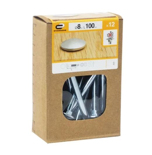 Bricocenter BOLT 8 X 100 MM DOMED HEAD, STEEL NUT AND WASHER, 12 PIECES