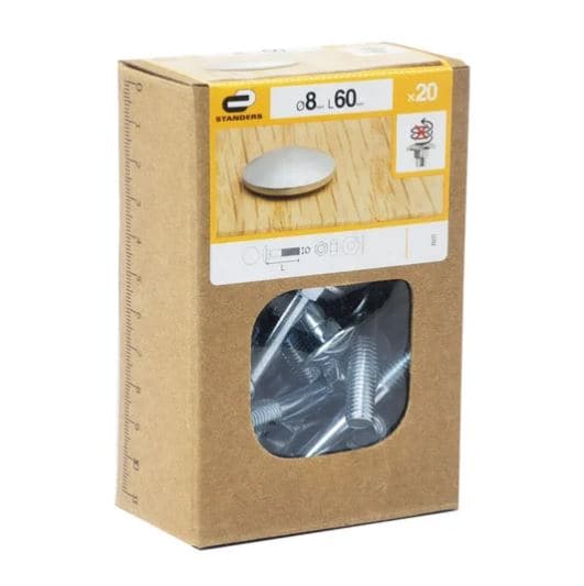 Bricocenter BOLT 8 X 60 MM DOMED HEAD, STEEL NUT AND WASHER, 20 PIECES