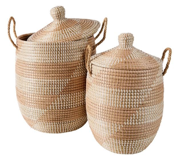 Casa YASMINE Deluxe basket with lid white, natural H 70 cm - Ø 45 cm