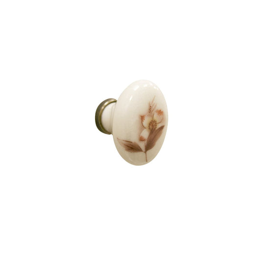 2 IVORY CERAMIC KNOBS D 24 MM WITH DECORATION