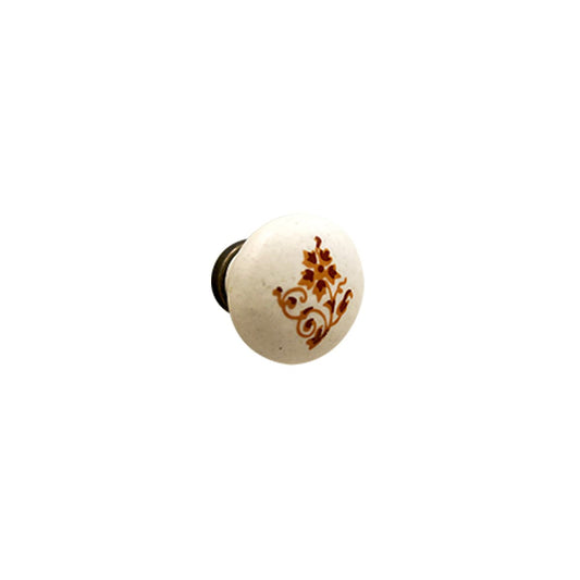 2 WHITE CERAMIC KNOBS D 31MM WITH DECORATION