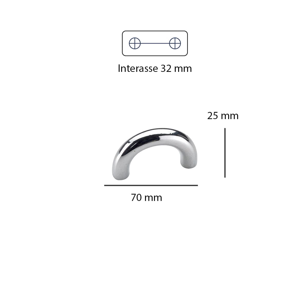 2 HANDLES WITH 32 MM CENTRE DISTANCE IN CHROME-PLATED ZAMAK