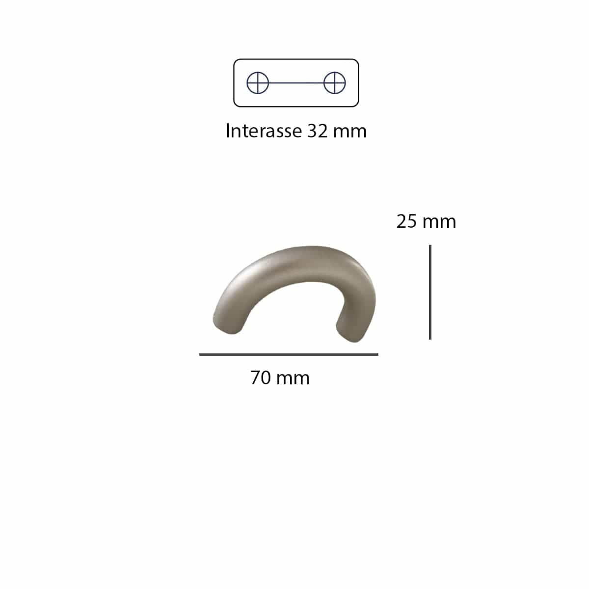 2 HANDLES 32 MM CENTRE DISTANCE IN SATIN ZAMAK