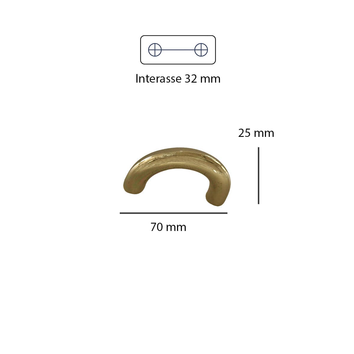 2 HANDLES 32 MM CENTRE DISTANCE IN POLISHED GOLD ZAMAK