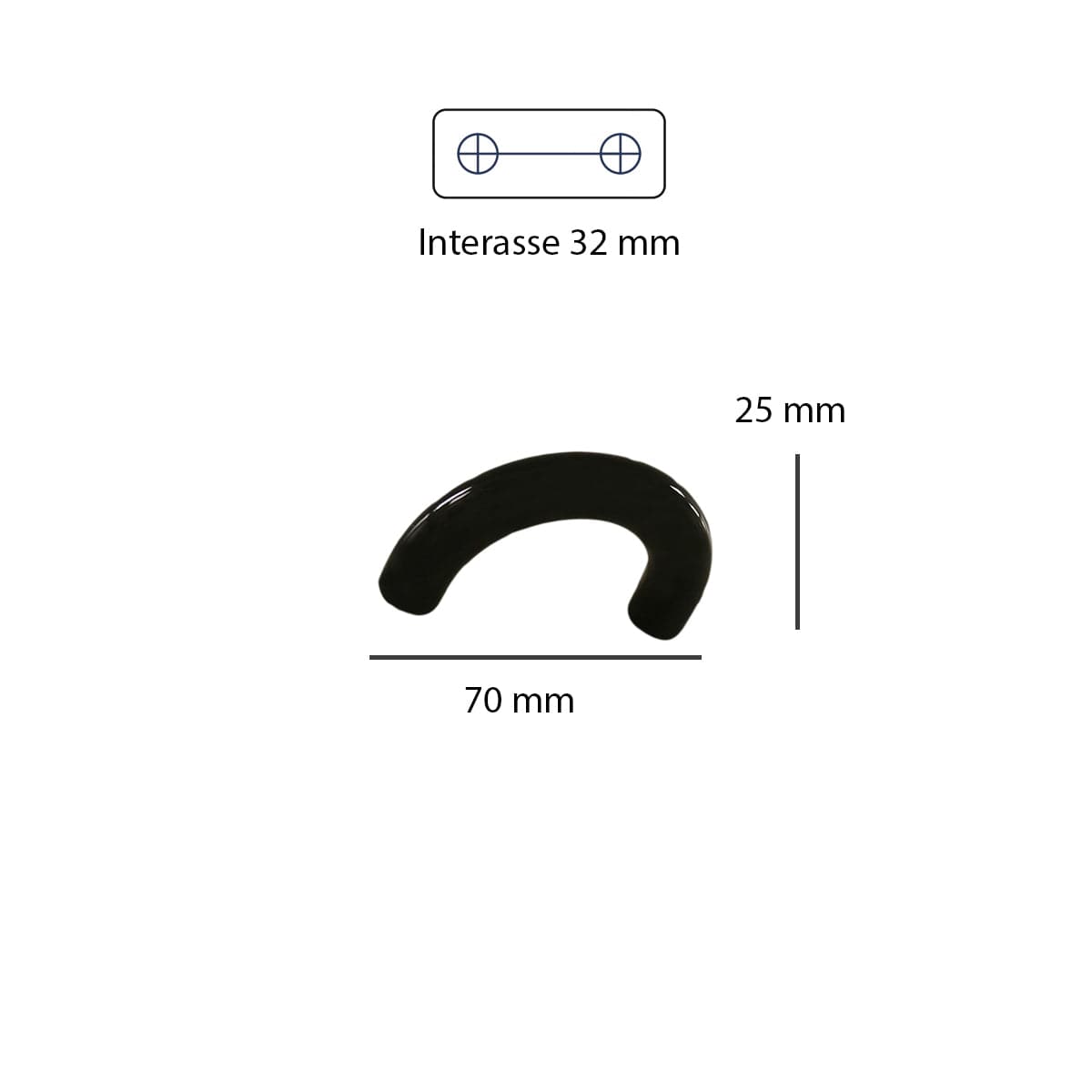 2 HANDLES 32 MM CENTRE DISTANCE IN BLACK ZAMAK