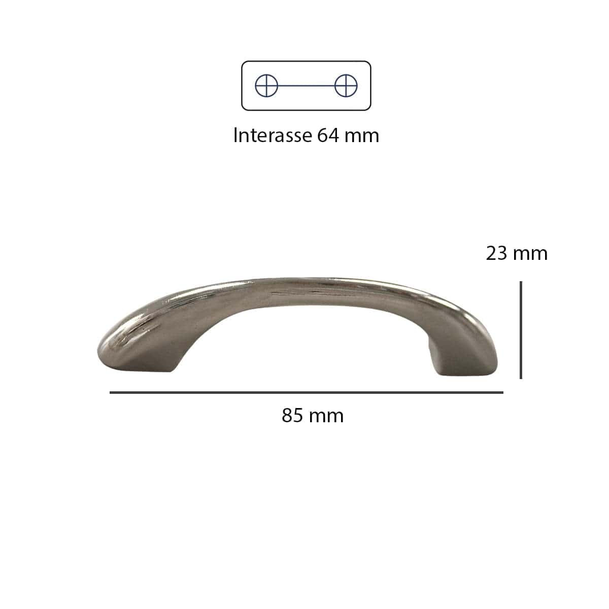 2 HANDLES 64 MM CENTRE DISTANCE IN CHROME-PLATED ZAMAK