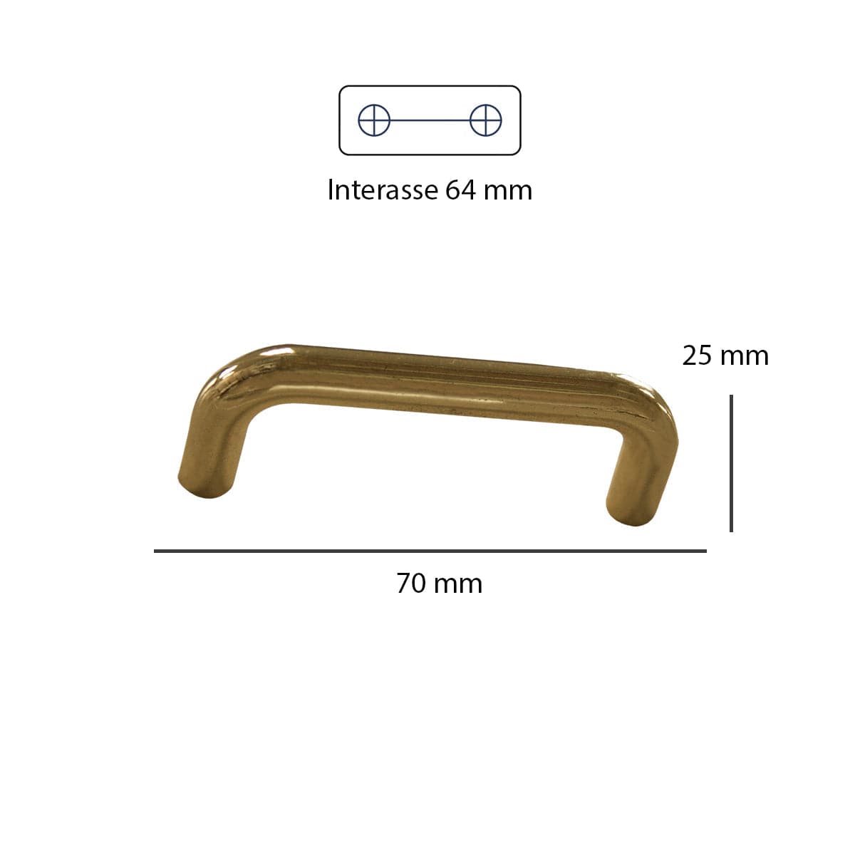 2 HANDLES 64 MM CENTRE DISTANCE IN POLISHED GOLD ZAMAK