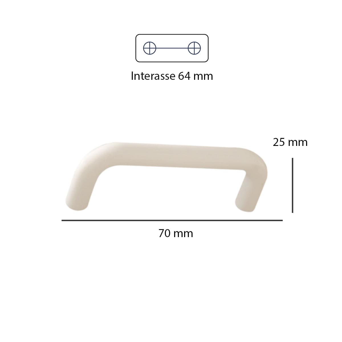 2 HANDLES 64 MM CENTRE DISTANCE IN WHITE ZAMAK