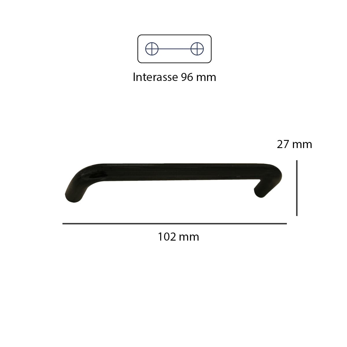 2 HANDLES 96 MM CENTRE DISTANCE IN BLACK ZAMAK