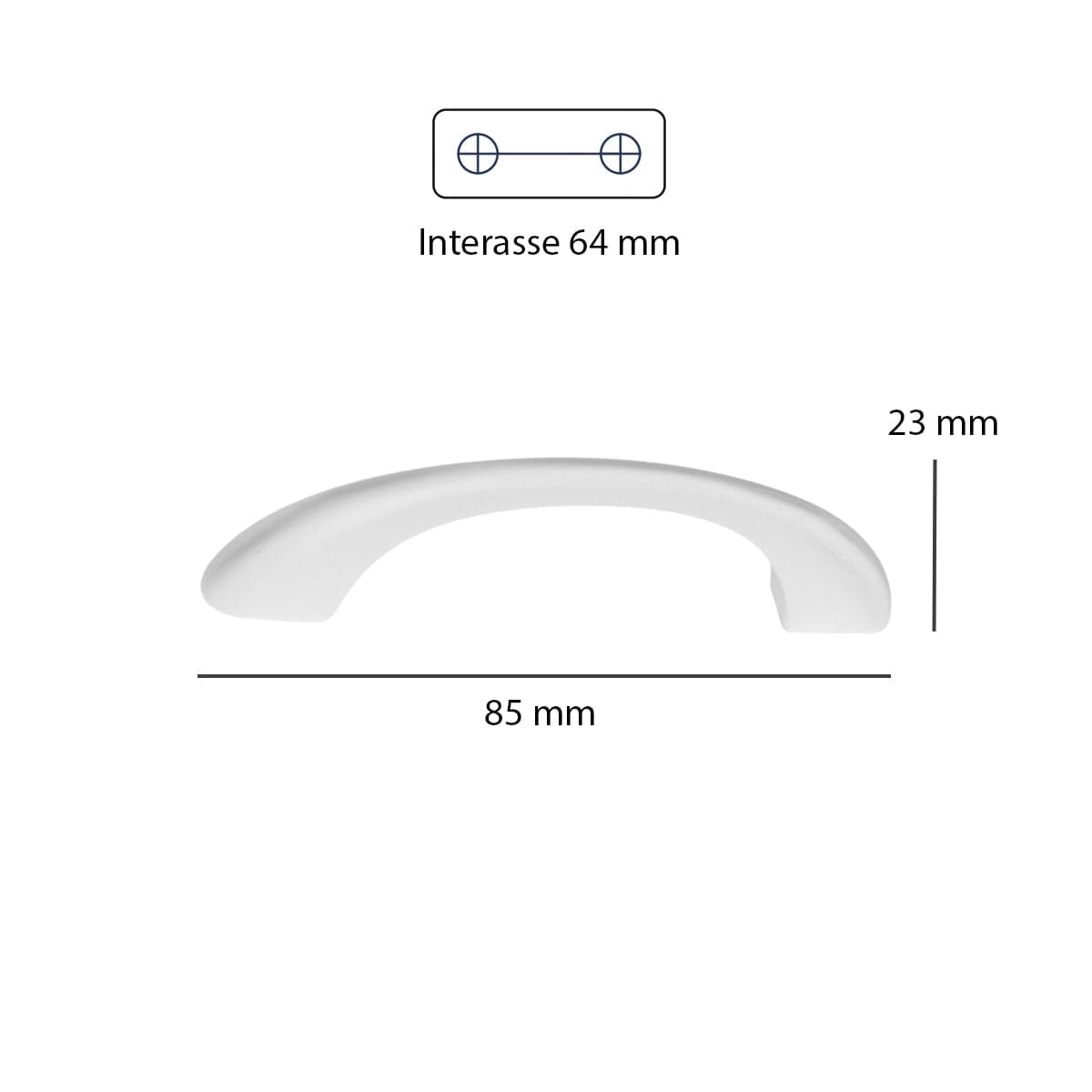 2 HANDLES 64 MM CENTRE DISTANCE IN MATT WHITE ZAMAK