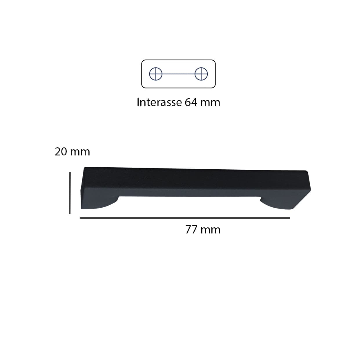 2 HANDLES 64 MM CENTRE DISTANCE IN BLACK ABS