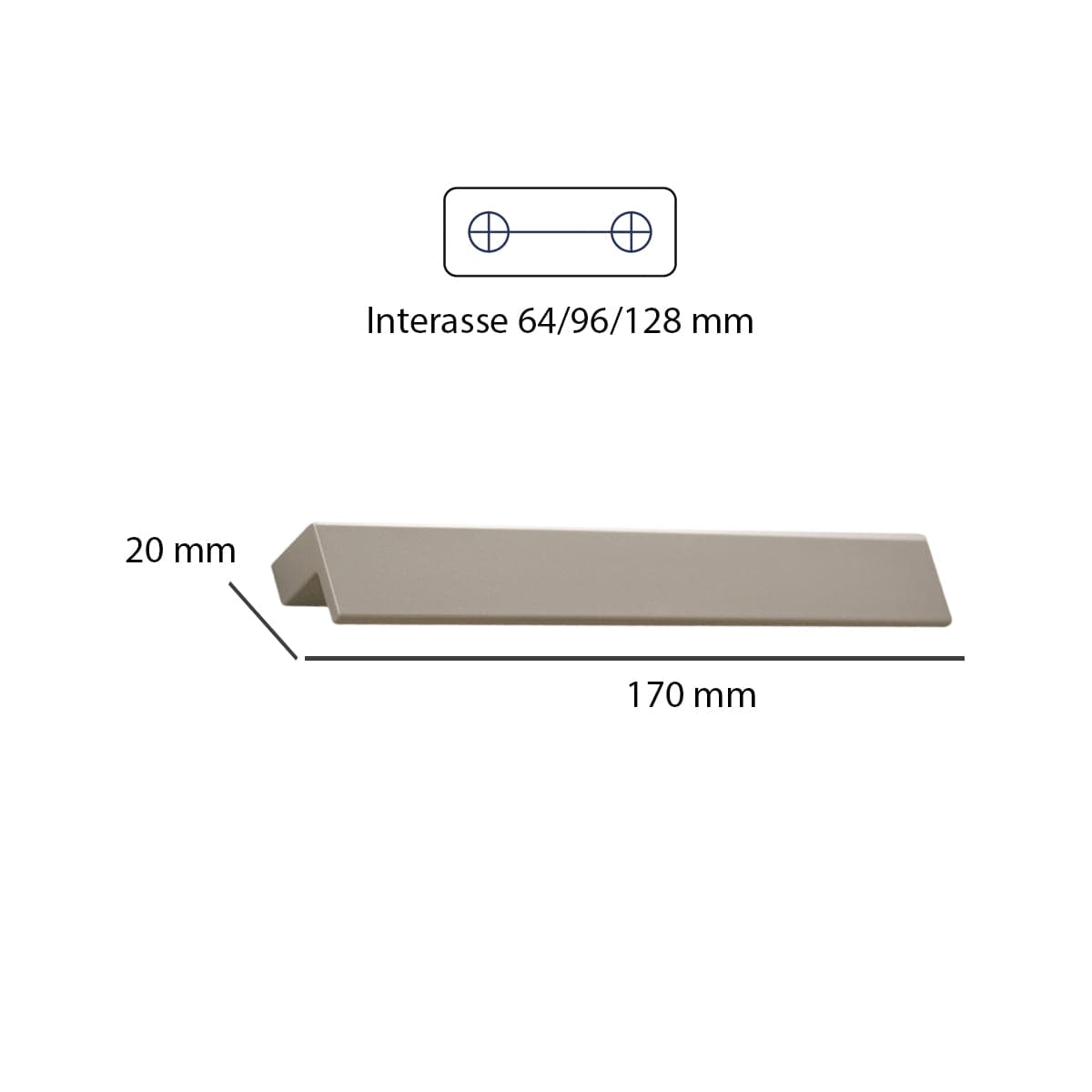 2 VARIABLE INTERAXIS HANDLES 64/96/128MM IN SATIN-FINISHED ABS