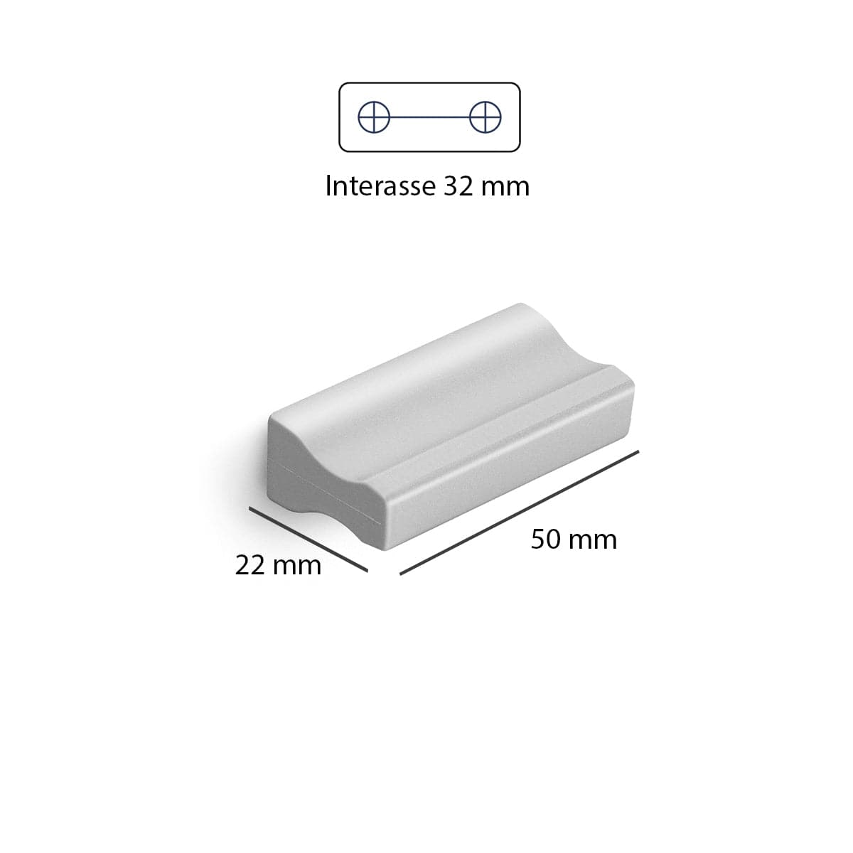 2 HANDLES 32 MM CENTRE DISTANCE IN SATIN-FINISHED RECYCLED PLASTIC