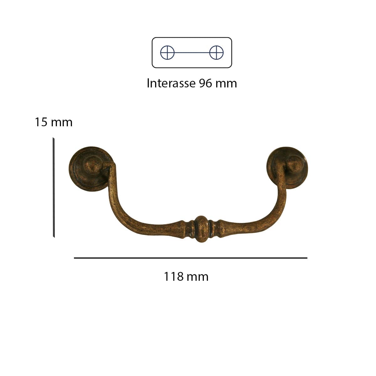 2 HANDLES 96 MM CENTRE DISTANCE ZAMAK BRONZE