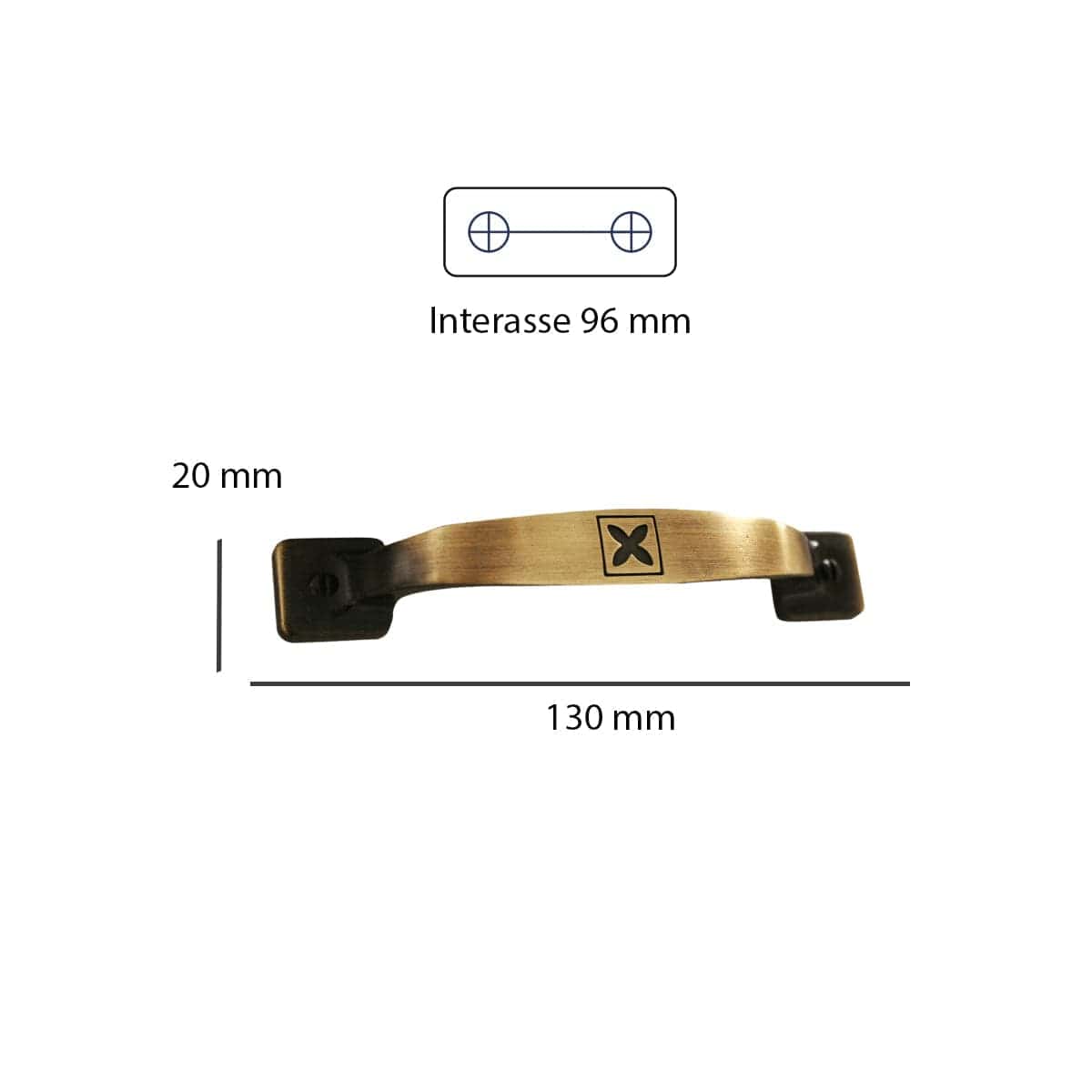 2 HANDLES 96 MM CENTRE DISTANCE IN SATIN BRONZE ZAMAK