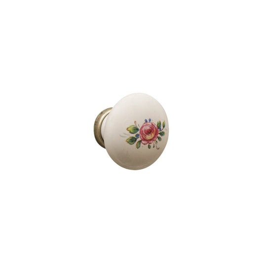 2 WHITE CERAMIC KNOBS D 31MM WITH DECORATION