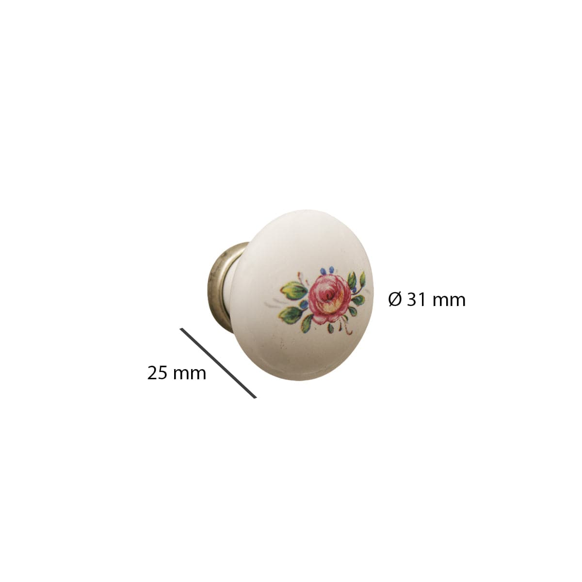 2 WHITE CERAMIC KNOBS D 31MM WITH DECORATION