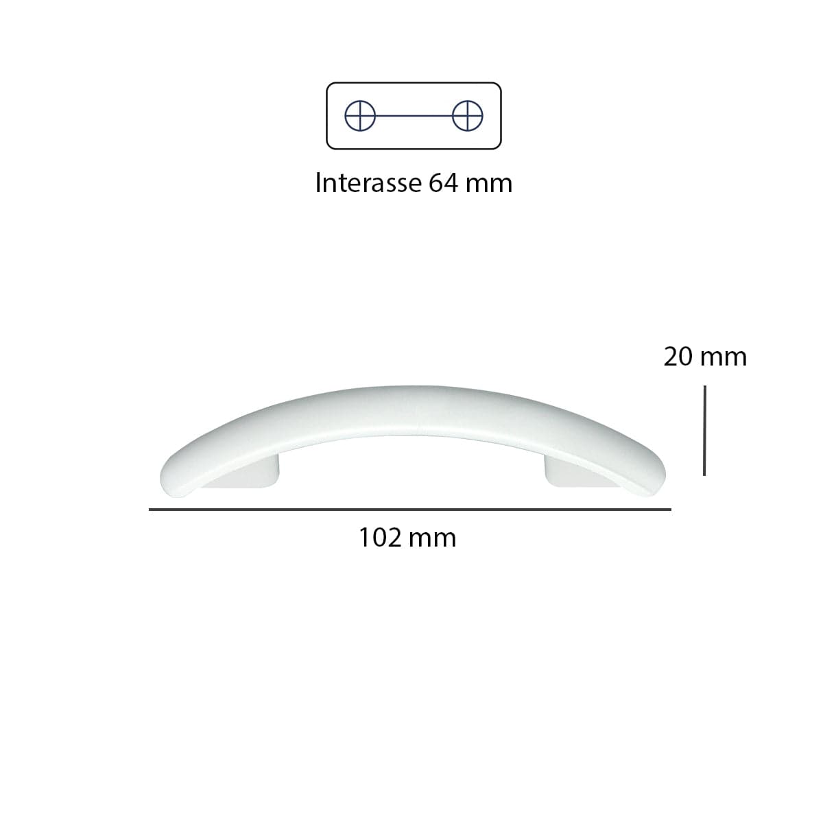 2 HANDLES 64 MM CENTRE DISTANCE IN MATT WHITE ZAMAK