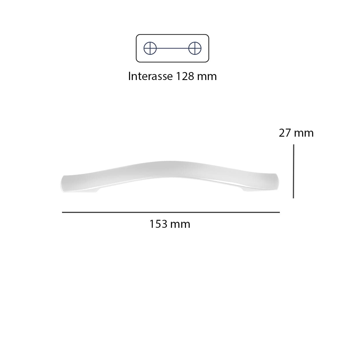 2 HANDLES 128 MM CENTRE DISTANCE IN ZAMAK MATT WHITE FINISH