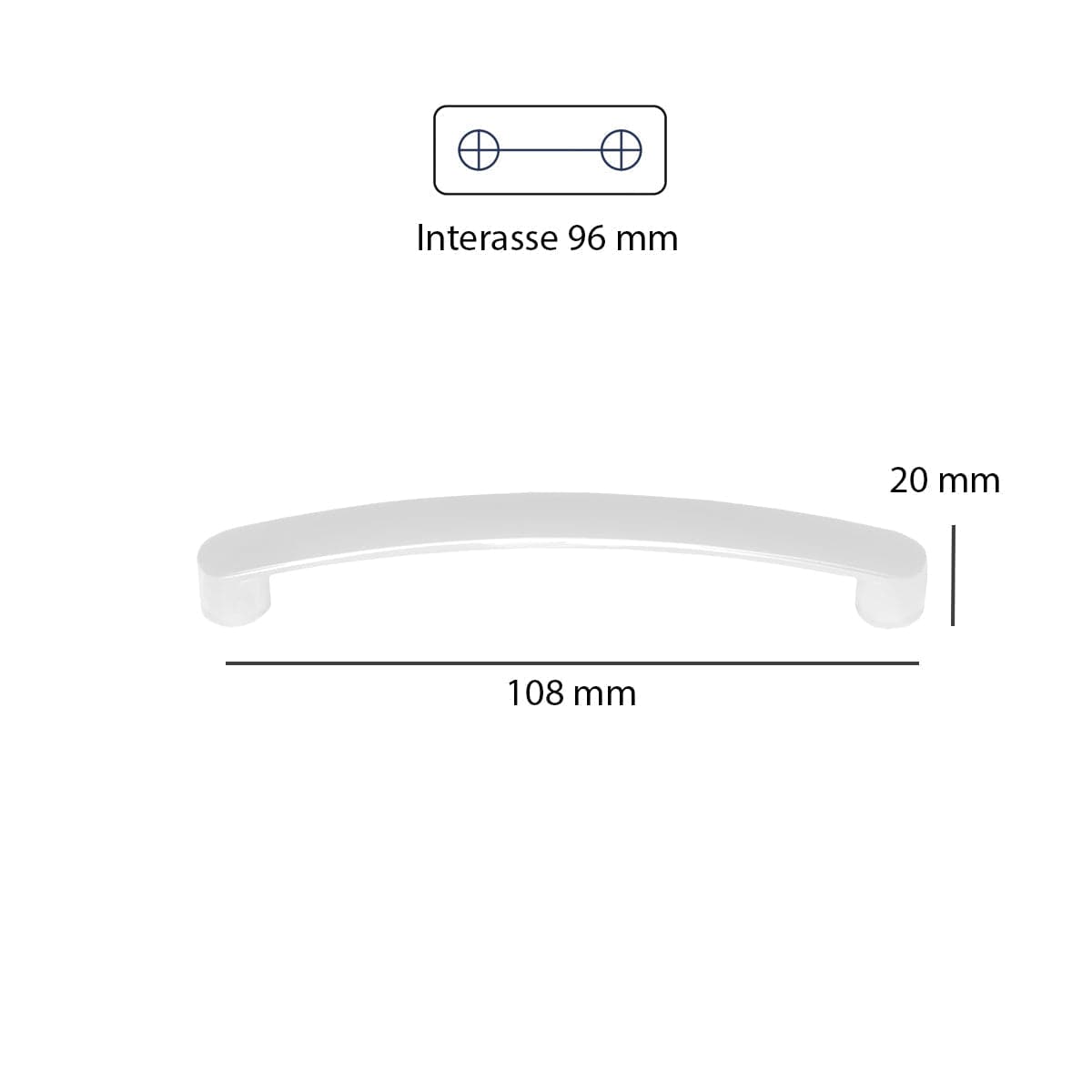 2 HANDLES 96 MM CENTRE DISTANCE IN MATT WHITE ZAMAK