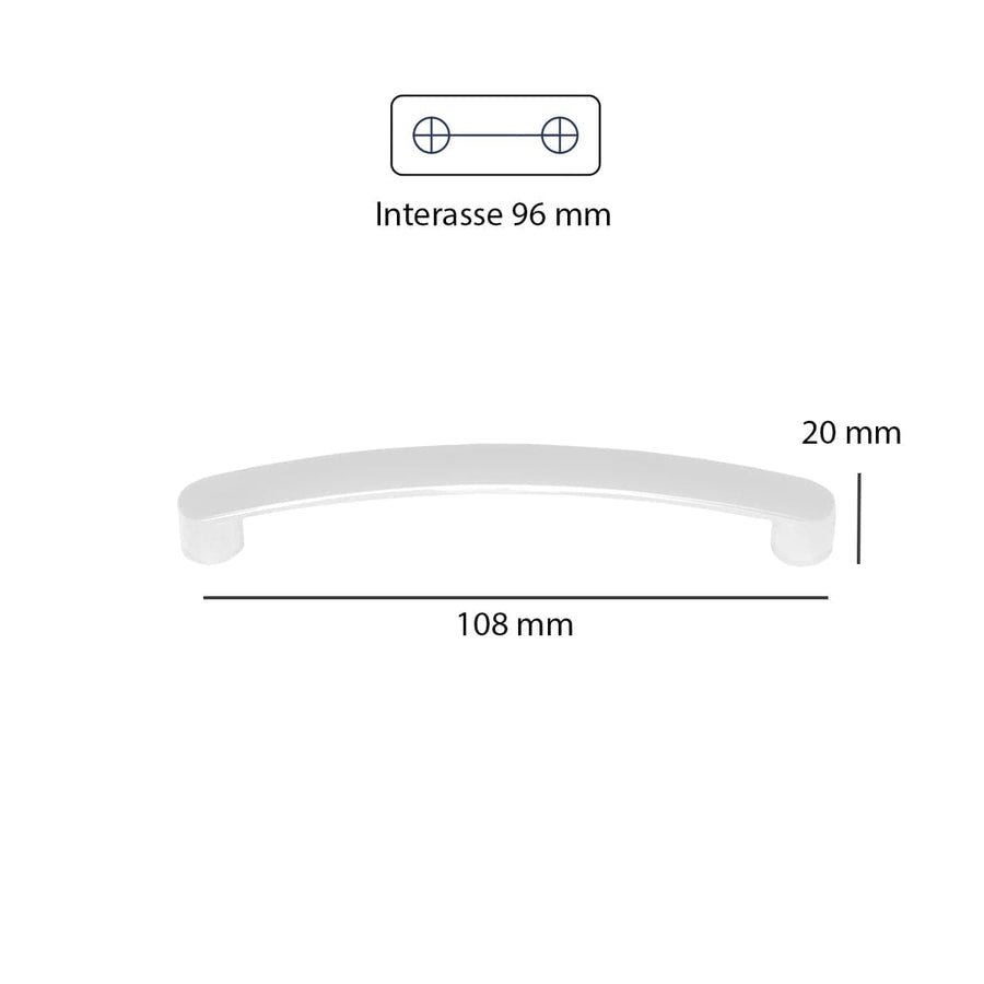 2 HANDLES 96 MM CENTRE DISTANCE IN MATT WHITE ZAMAK