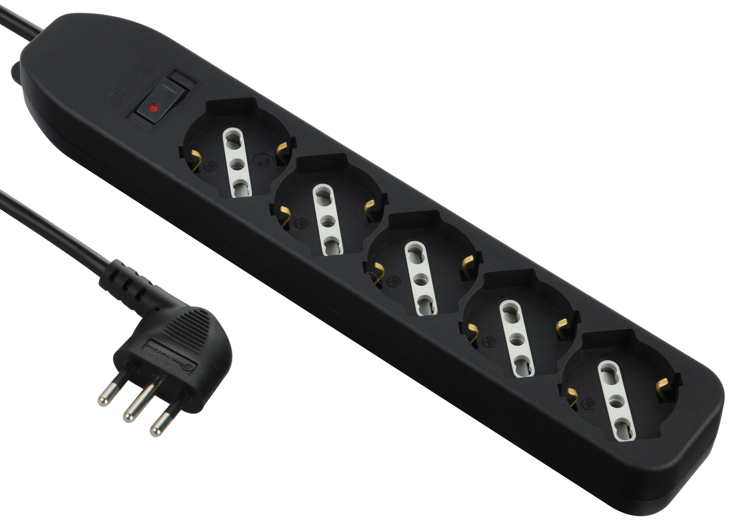 MULTISOCKET PLUG 10A 5-PIN UNIVERSAL SWITCH BLACK