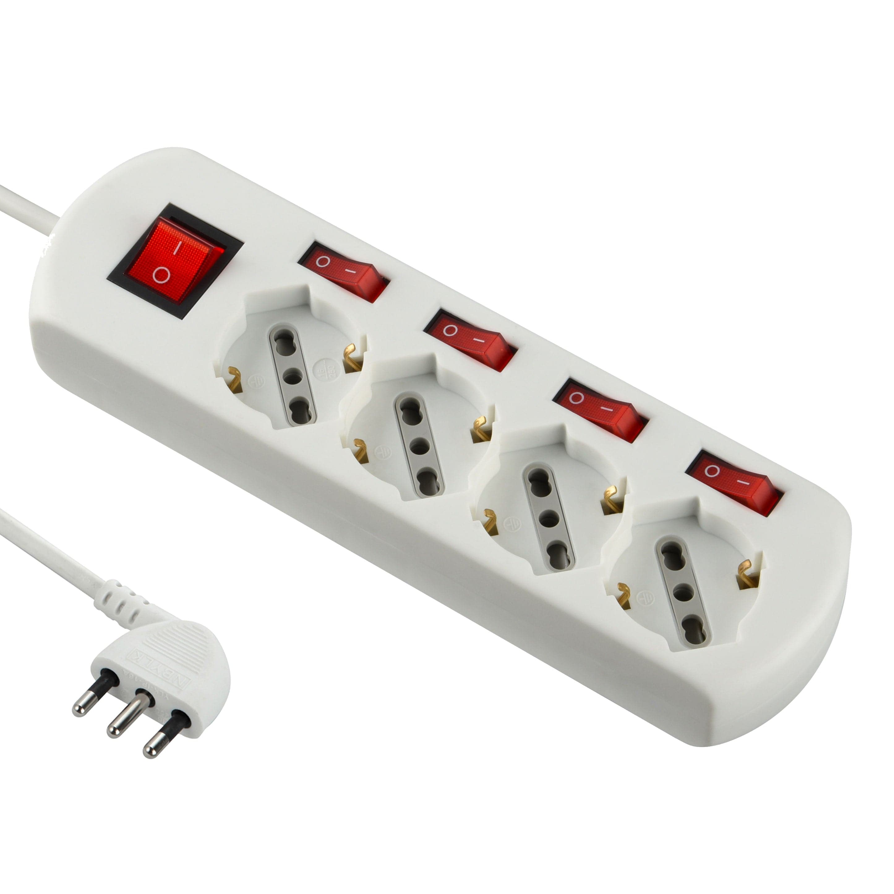 MULTI-SOCKET PLUG 16A 4-WAY 10/16A CABLE 1,5MT WITH 5 SWITCHES WHITE