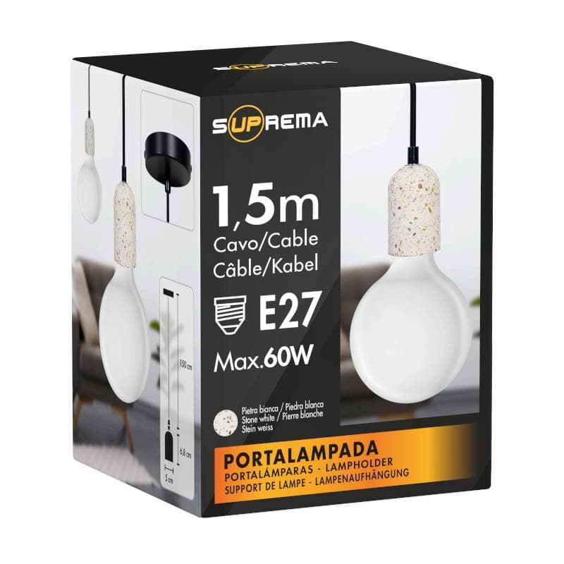 CONCRETE WHITE TERRACE LAMP HOLDER E27=60W CABLE 1.5 M