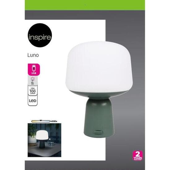 PORTABLE LAMP LUNO PLASTIC GREEN KHAKI D14.3 H20 CM LED NATURAL LIGHT WITH USB IP44