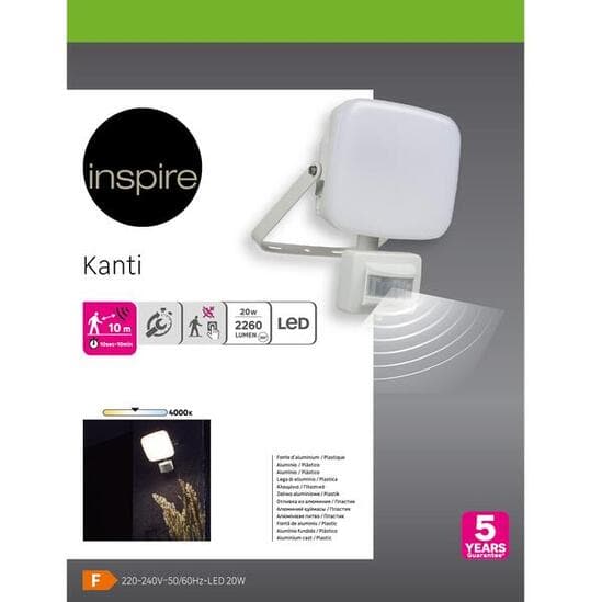 Bricocenter KANTI ALUMINIUM PROJECTOR WHITE LED 20W IP44 WITH MOTION SENSOR