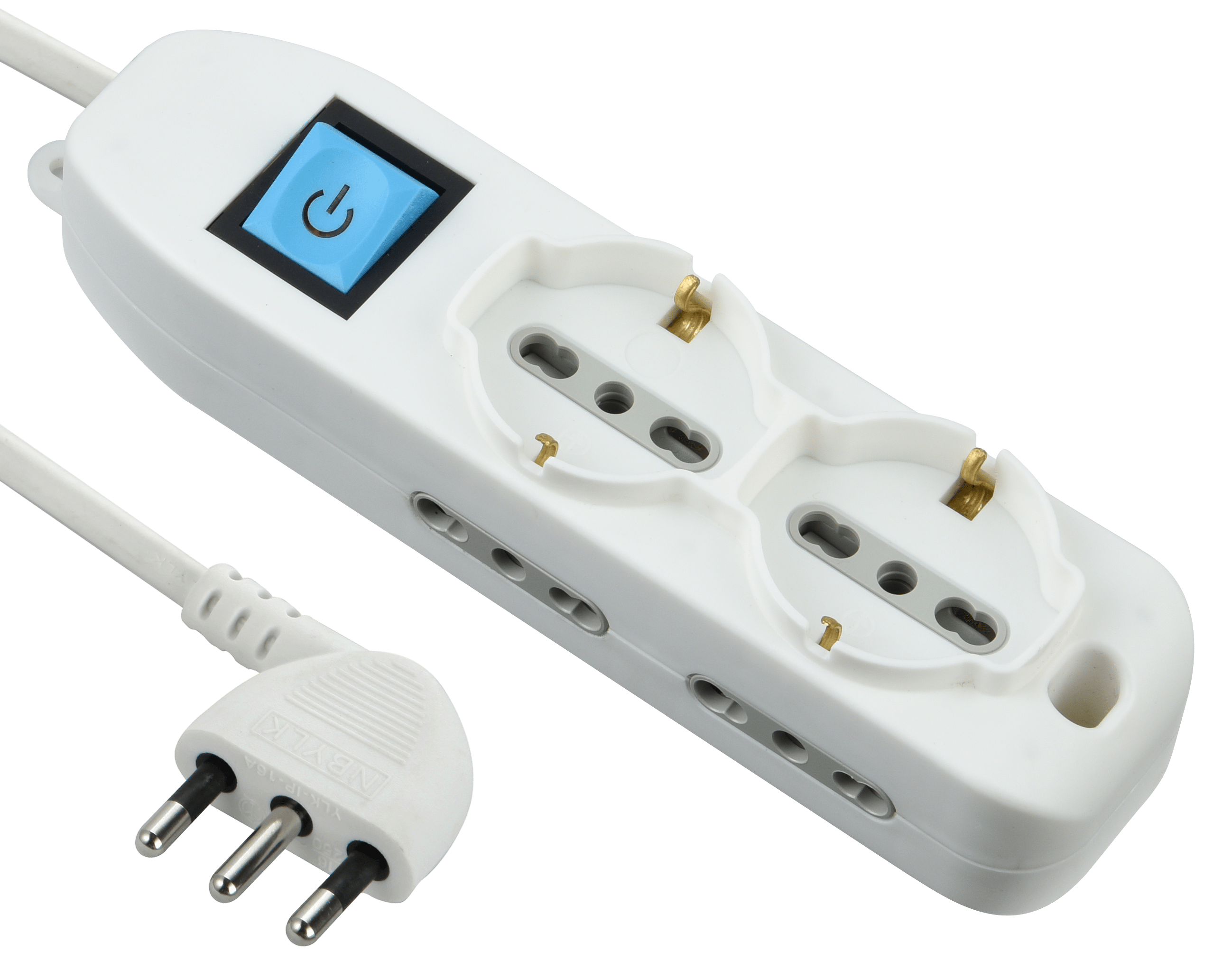 MULTISOCKET 16A PLUG 6 UNIVERSAL SOCKETS CABLE 1.5MT WITH SWITCH IP44 WHITE