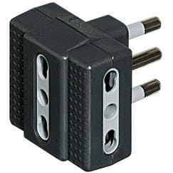 SPACE-SAVING 16A PLUG ADAPTER 3 SOCKETS 2-PIN 10/16A BLACK