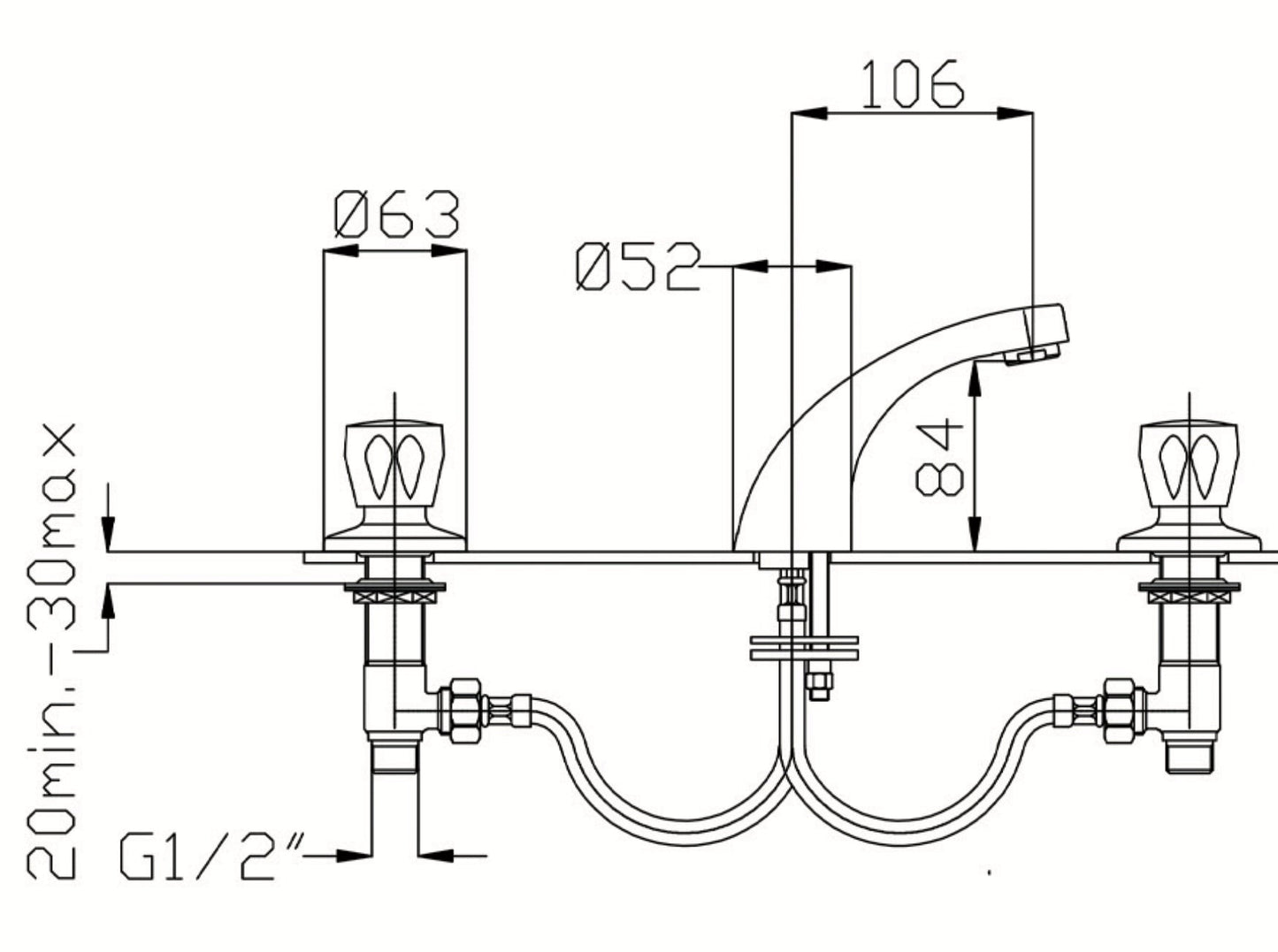 3-HOLE BASIN TAP WITH CHAIN CAP EMILY