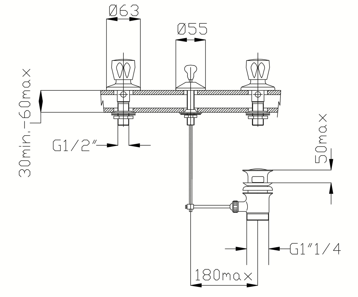 3-HOLE BIDET TAP WITH EMILY WASTE