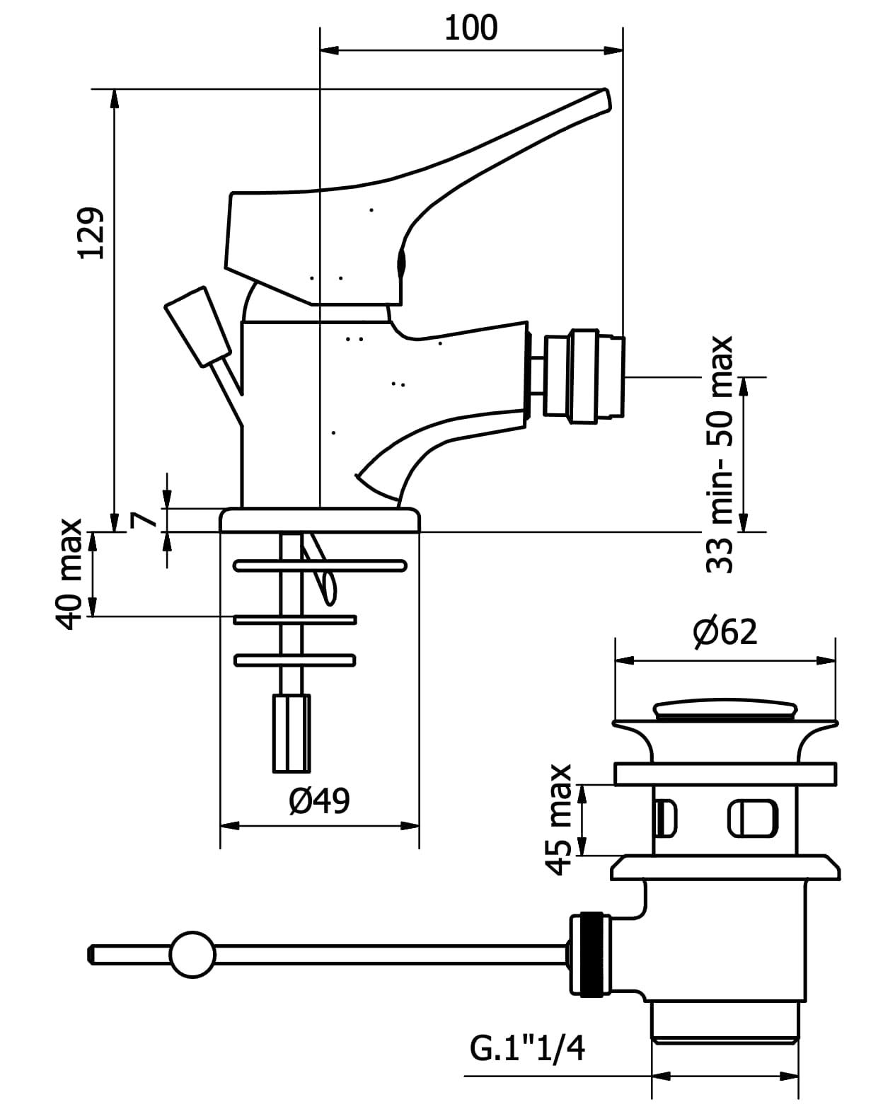 BIDET MIXER MERCUR SERIES CHROME OUTLET INCLUDED