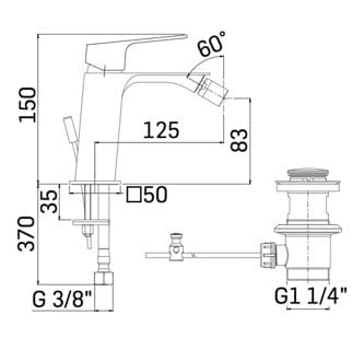 BLADE BIDET MIXER WITH CHROME DRAIN MAMOLI